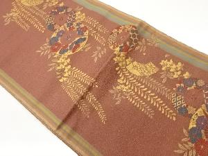 金通し扇に草花模様織出し名古屋帯